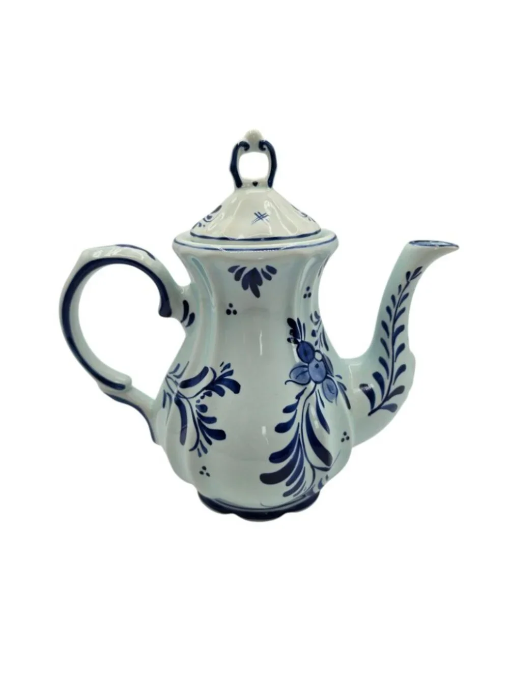 Hand-Painted Delft Blue Ceramic Teapot Lid Floral Design Holland Vintage Decor